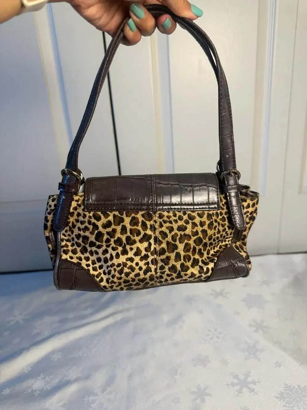Liz Claiborne Y2K Leopard Print Shoulder Bag Brown Croc Buckle Baguette Purse